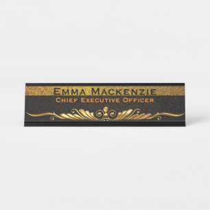 Elegant Modern Black and Gold Desk Name Plate