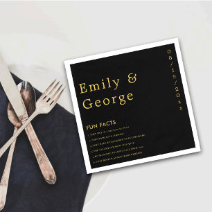 Elegant Modern Black And Gold Fun Facts Wedding Napkins