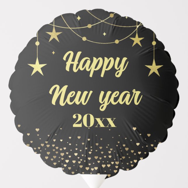 Elegant Modern Black and gold Happy New year  Balloon (Front)