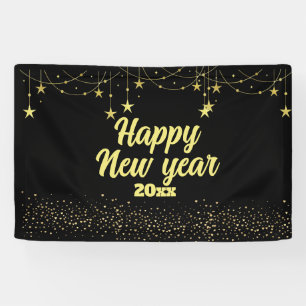 Elegant Modern Black and Gold Happy New year Banner