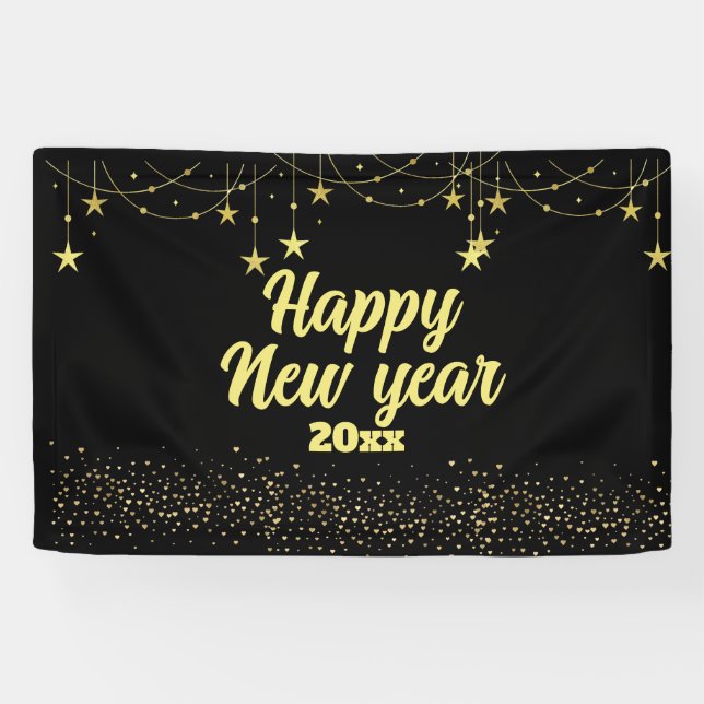 Elegant Modern Black and Gold Happy New year  Banner (Horizontal)