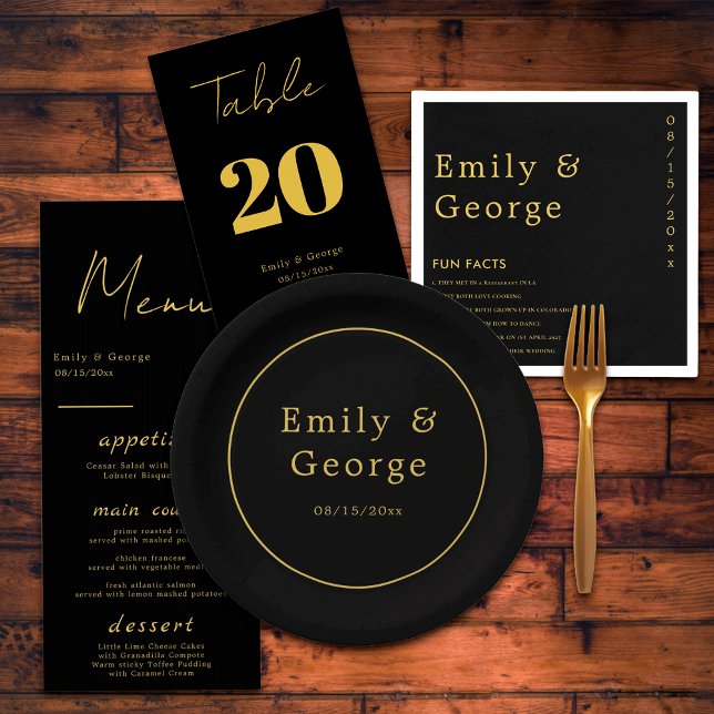 Elegant Modern Black And Gold Luxury Chic Wedding Paper Plates (Creator Uploaded)