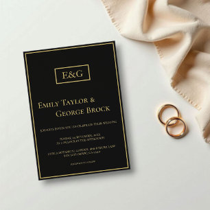 Elegant Modern Black And Gold Monogram Wedding Acrylic Invitations