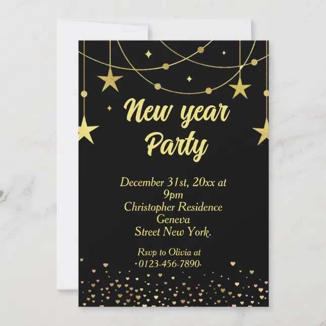 Elegant Modern Black and Gold New year Eve Invitation | Zazzle