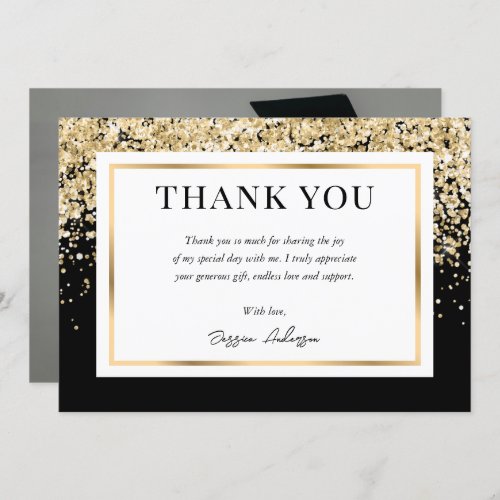 Elegant Modern Black and Gold Photo Graduation Thank You Card