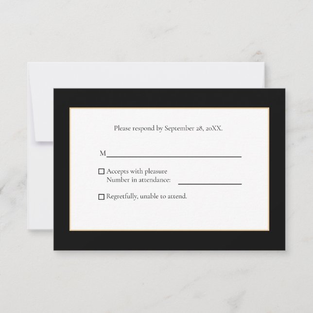 Elegant Modern Black and Gold RSVP Card (Front)