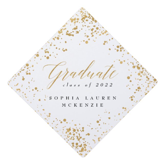 Elegant modern black and gold script graduate grad graduation cap topper (Front)