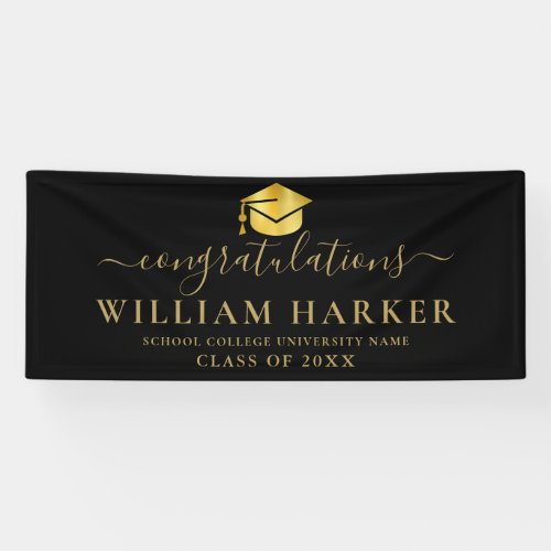 Elegant Modern Black And Gold Script Graduation Banner