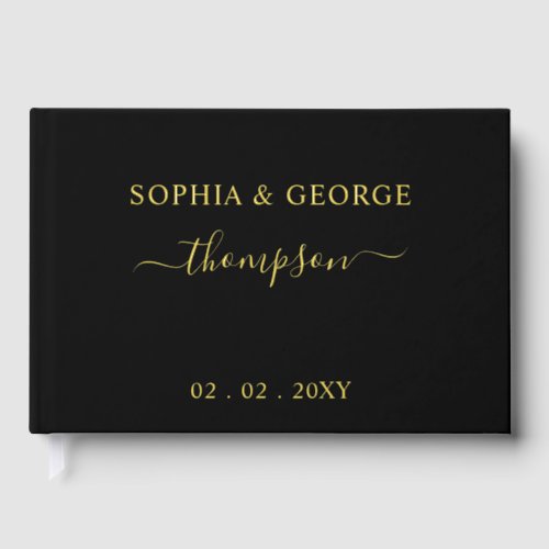 Elegant Modern Black and Gold Wedding Foil Guest Book