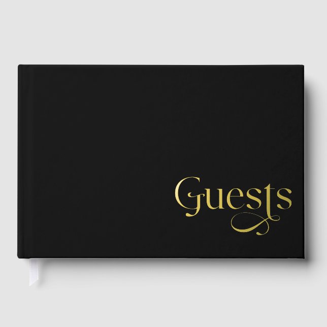 Elegant Modern Black and Gold Wedding Foil Guest Book (Front)