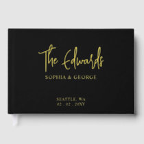 Elegant Modern Black and Gold Wedding Foil Guest Book