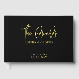 Elegant Modern Black and Gold Wedding Foil Guest Book
