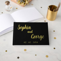 Elegant Modern Black and Gold Wedding Foil Guest Book