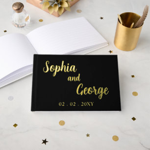 Elegant Modern Black and Gold Wedding Foil Guest Book