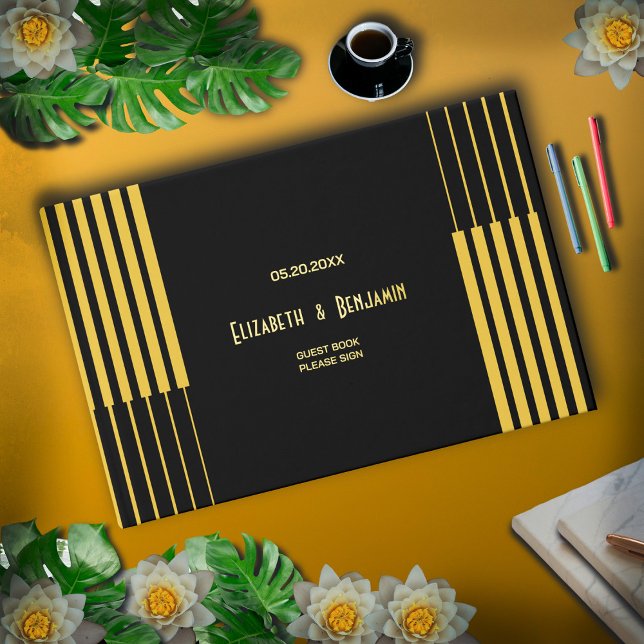 Elegant Modern Black And Gold Wedding  Foil Guest Book (Elegant Modern Black And Gold Wedding Foil Guest Book for wedding and anniversary guest sign in. )