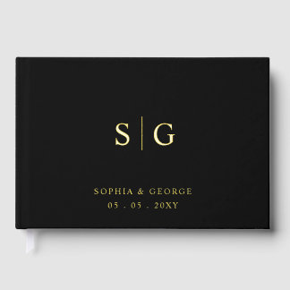 Elegant Modern Black and Gold Wedding Foil Guest Book