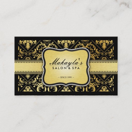 Customizable Elegant Modern Black and Metallic Gold Damask Business Card Template