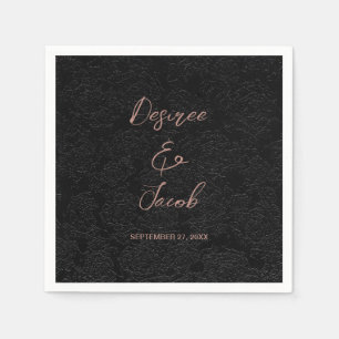 Elegant Modern Black And Rose Gold Simple Floral Napkins