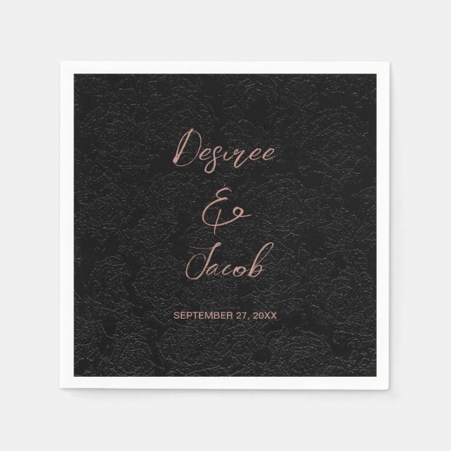 Elegant Modern Black And Rose Gold Simple Floral Napkins (Front)