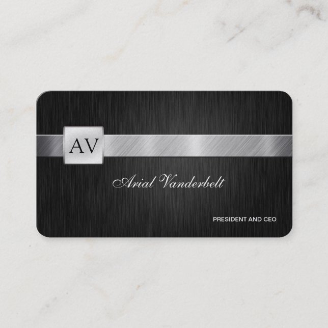 Elegant  & Modern Black and Silver Business Cards (Front)