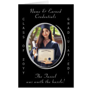 Elegant & Modern Black and Silver Photo Graduation Card