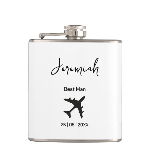 Elegant Modern Black and White Best Man Groomsmen  Flask