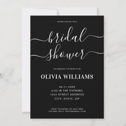 Elegant Modern Black and White Bridal Shower Invit Invitation | Zazzle