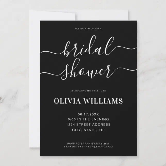 Elegant Modern Black and White Bridal Shower Invit Invitation | Zazzle
