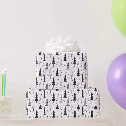 Elegant Modern Black and White Christmas tree Wrapping Paper
