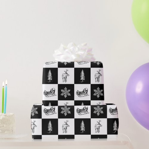 Elegant Modern Black and White Christmas Wrapping Paper