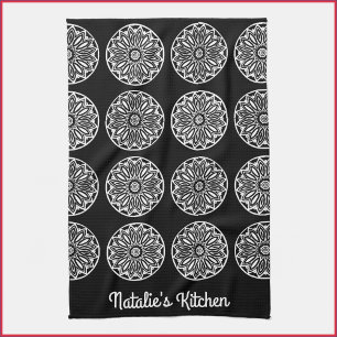 Elegant Modern Black and White Circle Tile Kitchen Towel