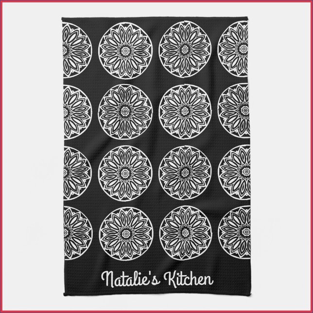 Elegant Modern Black and White Circle Tile  Kitchen Towel (Creator Uploaded)