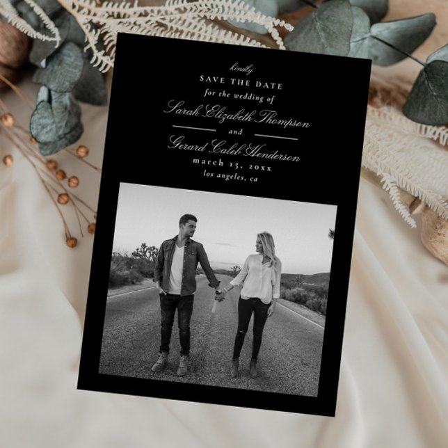 Elegant Modern Black and White Classic Calligraphy Save The Date (Creator Uploaded)