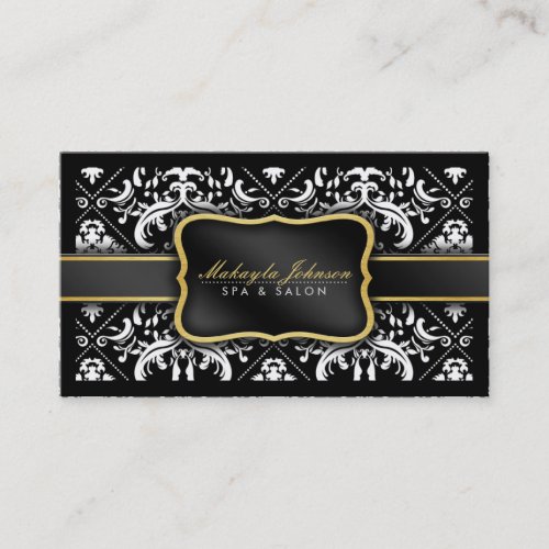 Elegant Modern Black and White Damask Spa &amp; Salon Business Card Template