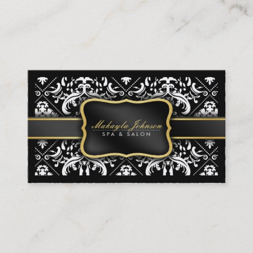 Customizable Elegant Modern Black and White Damask Spa & Salon Business Card Template