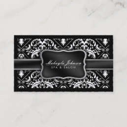 Elegant Modern Black and White Damask Spa &amp; Salon Business Card