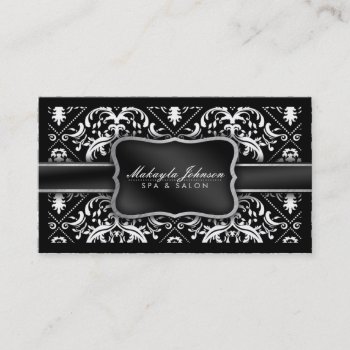 Elegant Modern Black And White Damask Spa & Salon Business Card by eatlovepray at Zazzle