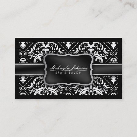 Elegant Modern Black And White Damask Spa & Salon Business Card