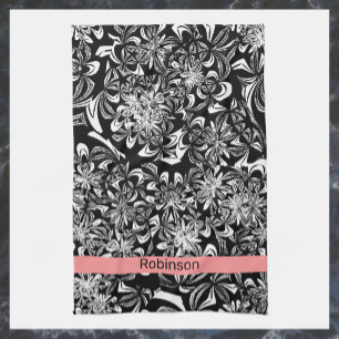 Elegant Modern Black and White Floral Kitchen Towel