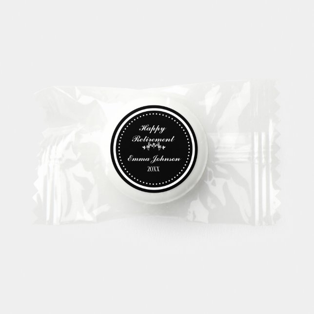  Elegant Modern Black and White Happy Retirement  Life Saver® Mints (Front)