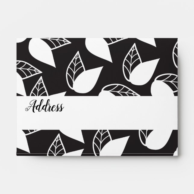 Elegant, modern black and white leaves envelope (Front)
