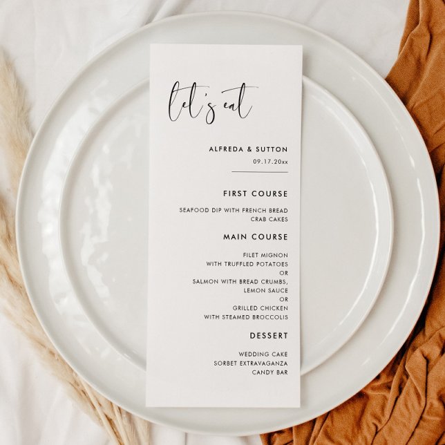 Elegant & modern black and white Let's eat wedding Menu (Creator Uploaded)