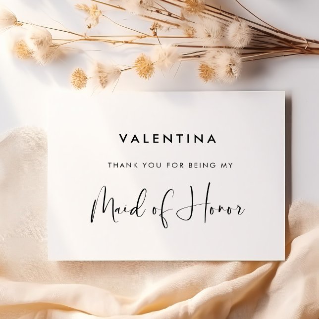 Elegant & Modern Black and White Maid of Honor Thank You Card (Creator Uploaded)