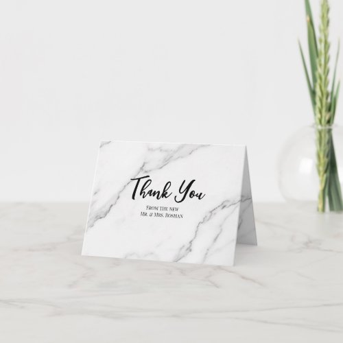 Elegant Modern Black and White Marble Wedding Letterpress Thank You Card
