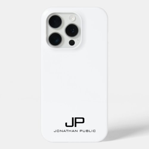 Elegant Modern Black And White Minimalist Monogram iPhone 15 Pro Case