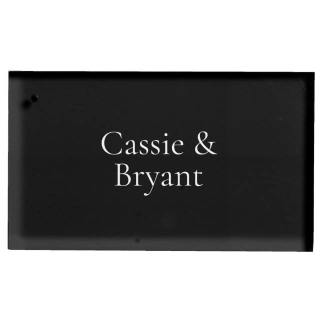 Elegant Modern Black and White Monogram Place Card Holder (Front)