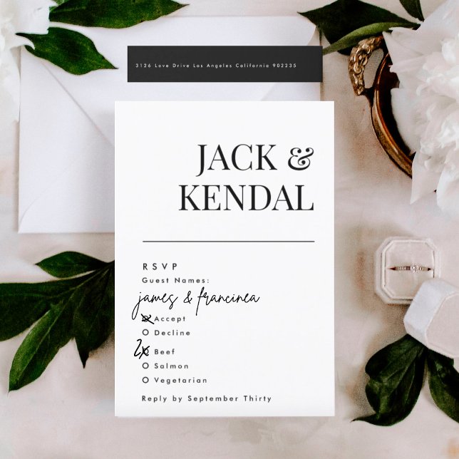Elegant Modern Black and White Monogram Wedding RSVP Card (RSVP showcasing suite - additional items (bought separately))