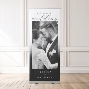 Elegant Modern Black and White Photo Wedding Retractable Banner