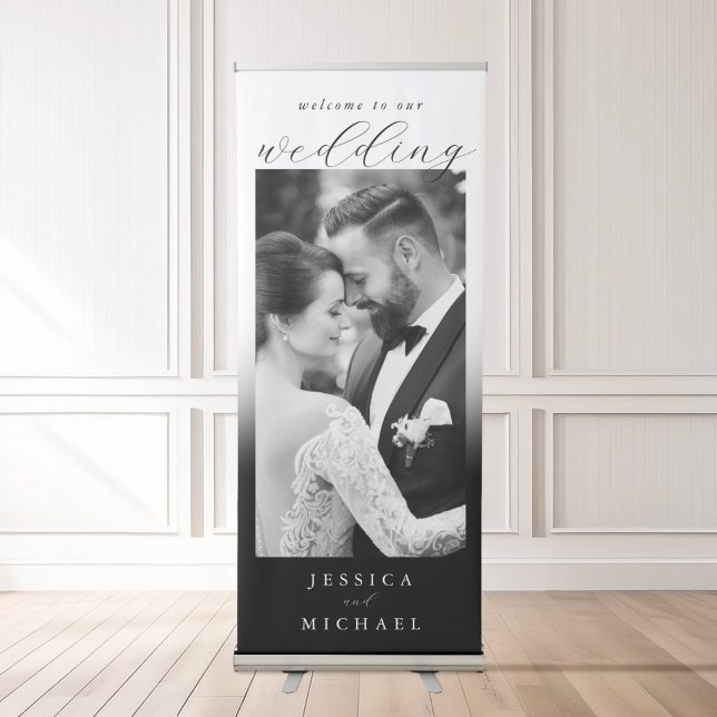 Elegant Modern Black and White Photo Wedding Retractable Banner (Creator Uploaded)