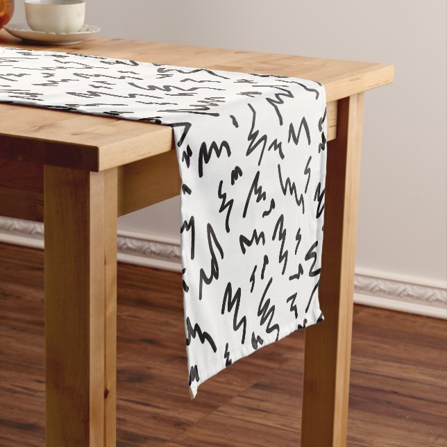 Elegant modern black and white short table runner (In Situ)